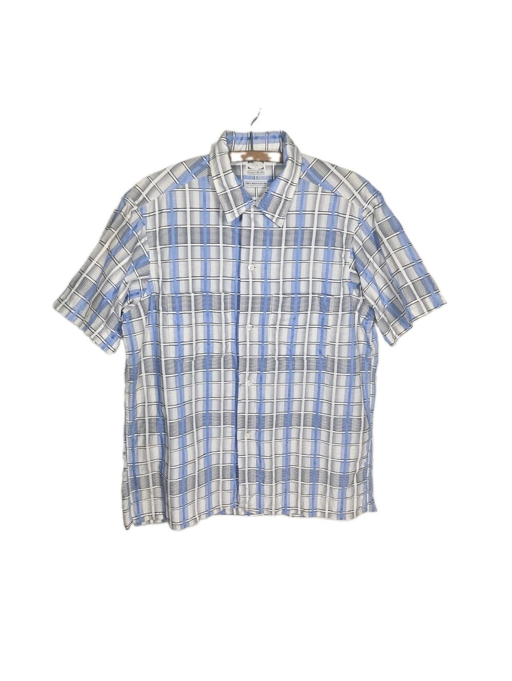 Vintage 50s Men's Shirt Loop Collar Woven 100% Cotton Plaid Medium 15 Unique